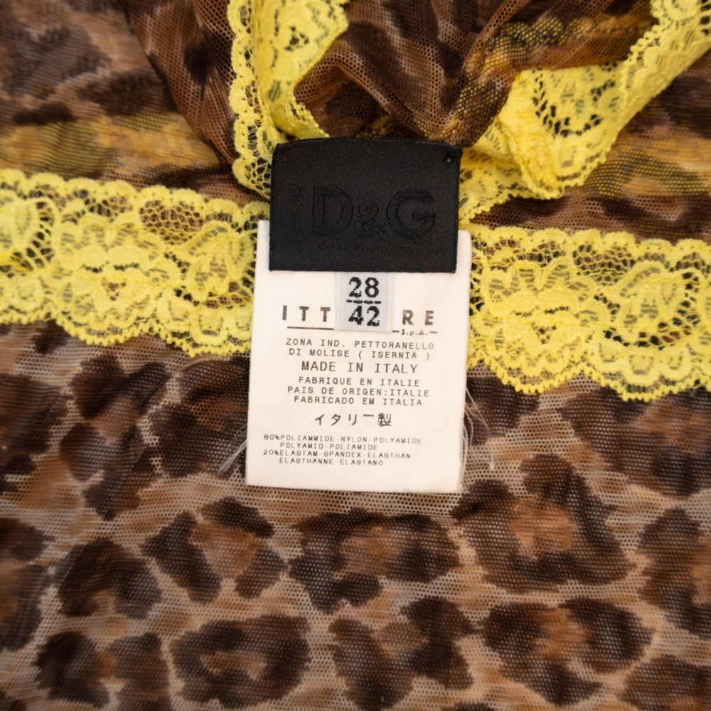 Vintage Dolce & Gabbana Leopard Mesh Lace Top‎ w Yellow Trim – Size IT 42 / US 6 - Picture 4 of 4